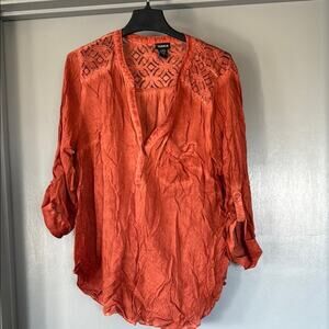 Torrid Women's Burnt Orange 3/4 Roll Tab Sleeves Pullover Top 1/2 Button sz 2X